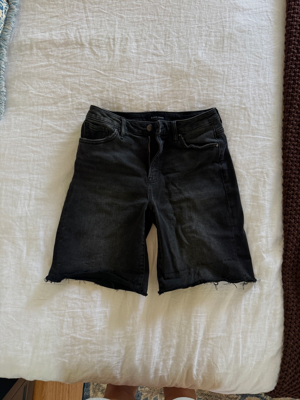 Black Women's Bermuda Jean Shorts - High-Rise Raw Hem